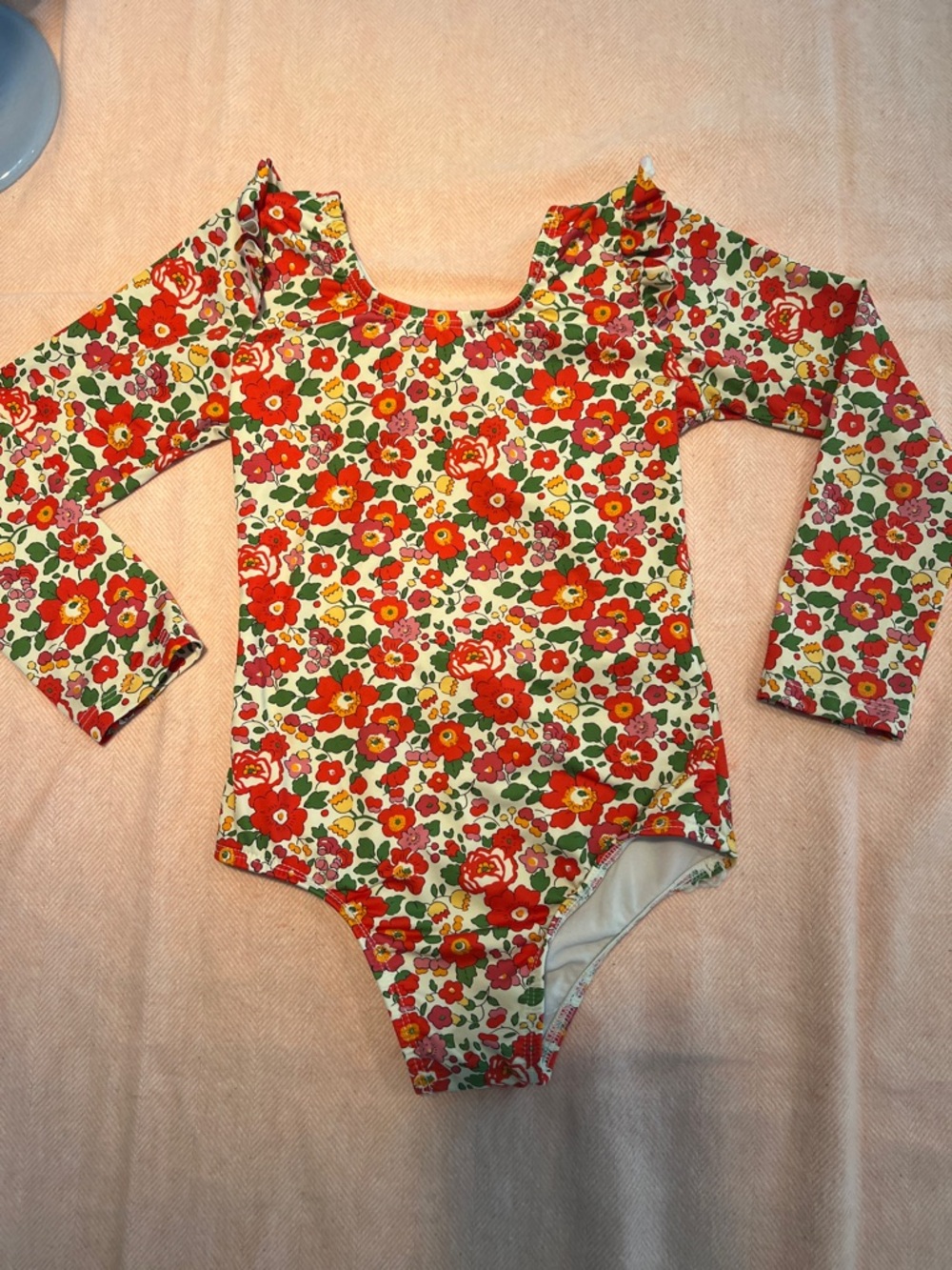 Sal & pimenta Kids Floral Long-Sleeve Rashguard Swimsuit — Red & Green Floral